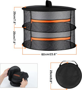 2ft Herb Drying Rack 2/4/6/8 Layer Folding Mesh Hanging Basket Dryer Net with Zippers for Seeds Flowers Buds Fit in Grow Tents