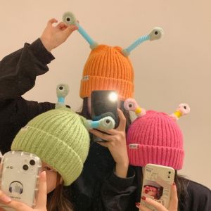 Cute Cartoon Quirky Light-emitting Tentacle Knitted Hat Parent-child Models Warm Wool Cap Eyes Light-emitting Beanie Monster Hat