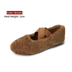 MIFEI | Mary Jane Cross Straps Fur Shoes Ballet Flats Large Size