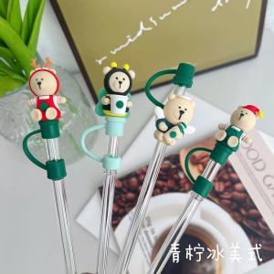 Applicable to Starbucks Cup with Straw Recyclable Cold and Hot Drinks Environmental-Friendly Clear Glass Straw 23cm with Straw Plug