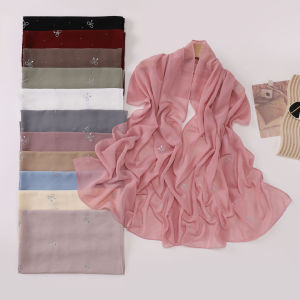 Jifang ประกายแวววาวพลอยเทียมที่ปั๊มรูปดาวโบว์สีทองประกายระยิบระยับผ้าคลุมไหล่ผ้าชีฟองผ้าพัชมีนามุสลิมยาว WC102ผ้าคลุมไหล่ฮิญาบ