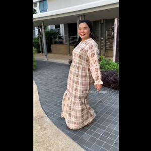 Plus Size (XL-3XL) Petak-Petak Layer Dress Muslimah Jubah Perempuan (30096-5)