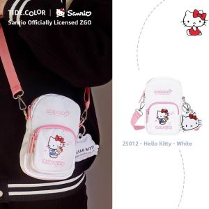 Sanrio Collaboration Mini Crossbody Bag Lightweight Mobile Phone Pouch for Women Cat Pattern Polyester Fabric Zipper Closure