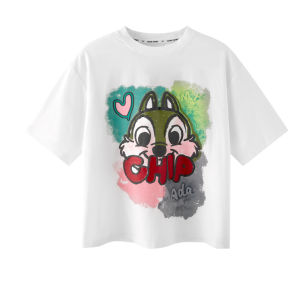 Korean Style T-shirt Suit Older Girls Summer Clothes Middle School Fat Girl 10 Years Old 12 Cartoon T-shirt Thin Denim 13 Two-piece Set 15