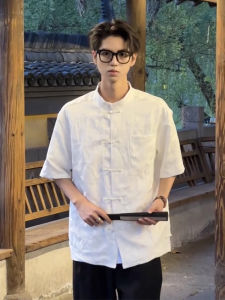 National Style Mens Clothing 2024 New Arrival New Chinese Style Shirt Mens Short Sleeve Fancy Summer Zhongshan Tang Suit Three-Quarter Sleeve Shirt