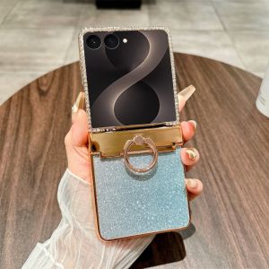 szhaiyu | Luxury Girl Glitter Ring Holder Phone Case For Samsung Galaxy Z Flip 8 7 FE 6 5 4 Bling Rhinestone Diamond Hinge Protector Cover