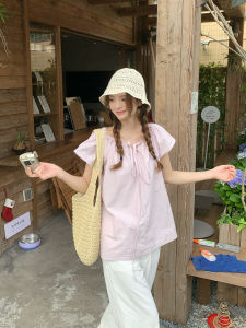 Áo Sơ Mi Cotton Dáng Rộng Tay Ngắn Màu Hồng FAN Phong Cách Ngọt Ngào Mùa Hè Mới Có Hiệu Ứng Thon Gọn Đa Năng Màu Trắng