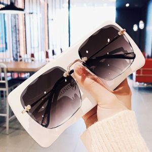 New 2025 Square Sunglasses Womens Frameless UV Protection round Face Light Color Fashionable Korean Style Sun Glasses