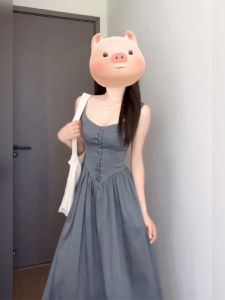 Váy Dài Không Tay Màu Xám Kiểu Pháp Cạp Cao Cho Nữ Mùa Hè Váy Midi Cạp Cao Ôm Sát Váy Bó Sát Váy Công Sở Phong Cách Hàn Quốc