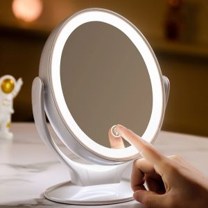 Makeup Mirror With Light Double-Sided 1X/7X Magnifying MirrorUSB Rechargeable 360° Rotating Freestanding LED Mirror