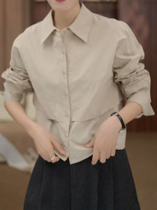 QINGNAER | Autumn and Winter New Fashionable Design Turn-down Collar Long Sleeve Blouse