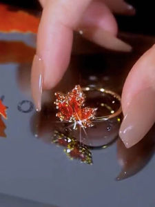 Red Maple Leaf Ring Adjustable Open Style Fashionable Personality Match All Rings Luxury Minimalist Index Finger Ring
