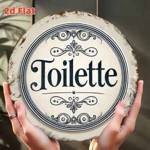 2D Vintage Circular Floral Flat Round Wooden Disc Design Bathroom Sign Unique Creative Gift Vintage Bar Bathroom Decor Toilette