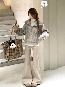 Extra Long 180 Khaki Color American Style Jeans Low Waist Bell Bottoms for Tall Women Slimming Casual Straight Leg Denim