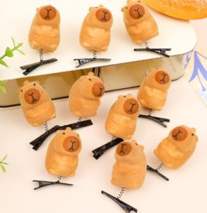【♡Lovely girls house♡】10Pcs Cute Cartoon Flocking Capybara Hair Clip Trendy Plush Doll Duckbill Hairpins