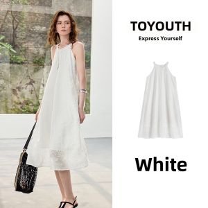 Toyouth | Cool Feeling Embroidered Sleeveless Halter Neck White Dress