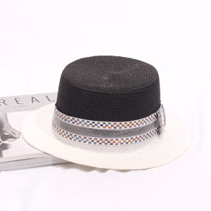 Flat Top Hat Womens British Spring Hat Womens Small Brim Sun Hat Straw Hat All-Match Fashion Small Fresh Sun Hat Men