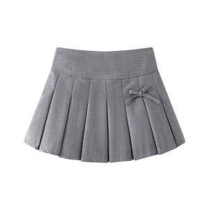 Black High Waist Pleated Mini Skirt with Butterfly Knot for Women Spring Fashion Slimming A-Line Skirts College Style Short Skirts