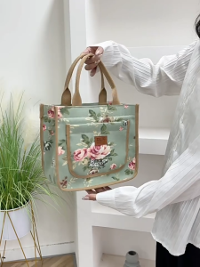 MPH Womens Tote Bag with Floral Print Beg Telekung Kanvas Tebal Lunch Bag Corak Bunga Comel