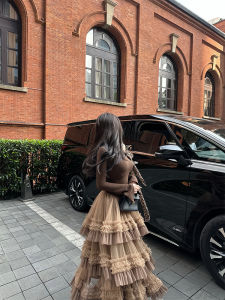 Váy Dài Nửa Thân Hình Dạng Bánh Kem Nhiều Lớp Gỗ Siêu Nặng Váy Xếp Ly Ren Cao Cấp Cạp Cao Phong Cách Ngọt Ngào Mùa Đông 2024