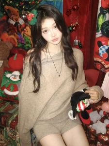 BINKAFENNY | Korean Style Two-Piece Knitted Top And Shorts Set Shoulder Bared Early Autumn Womens Fashion Small Fragrance Style Outfit