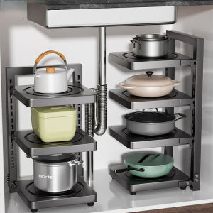 Adjustable Multi-Layer Pot Cover Storage Rack Modern Simplicity Design Kitchen Sink Organizer Metal Kitchen Storage Shelf
