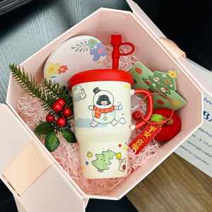 Cốc Thủy Tinh Bằng Gốm Sứ Dung Tích Lớn 520ml Có Nắp Và Ống Hút Cốc Đựng Nước Cho Nữ Quà Tặng Năm Mới Cốc Đựng Nước Cho Mọi Lứa Tuổi