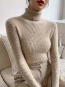 Womens High Collar Knitwear Long Sleeve Thickened Sweater Autumn Winter New Style Inner Slim Fit Base Shirt Easy to Wear