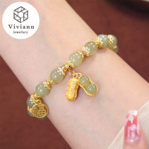 Viviann Original 好事花生Hetian Jade fu Brand Pendant Bracelet Stone Streamer Hetian Jade Bead Bracelet For women Female Fairy Style 14K Gold Chain Jewelry Amulet Charm Bangle Bracelets