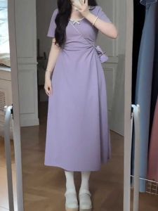 Plus Size Summer Tea Break French Style Temperament Skirt Female Plus Size Ladies Slimming Belly-Covering A- line Waist Fitted Fancy Dress