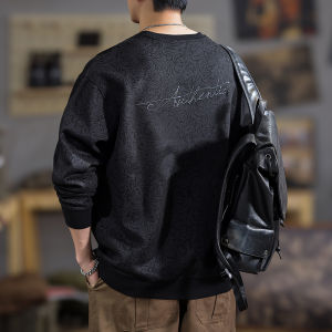 American Style Suede Hoodie Long Sleeve round Neck Embroidered Patchwork Mens Fashionable Casual Wear Spring Autumn