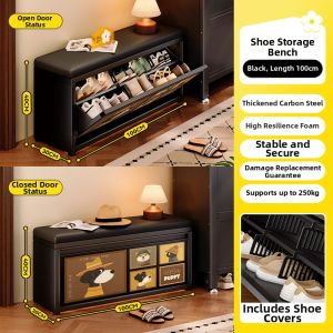 MEISD | Retro Entryway Shoe Bench and Storage Cabinet Steel Flip-top Design