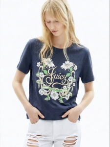 Juicy Couture | New Flower Print Casual Short Round Neck T-shirt