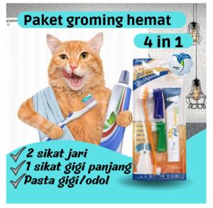 PAKET 4 in 1 Set Sikat Gigi dan Odol Anjing Kucing Dog Tooth Brush and Paste