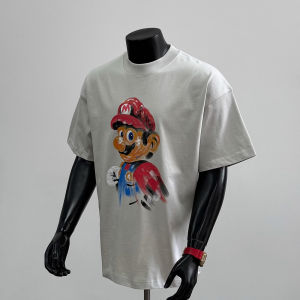 Extra Large 300 Pounds American Trendy Brand Heavy Oil Painting Cartoon Design Short Sleeve Mens T-Shirt Summer Half Sleeve Top