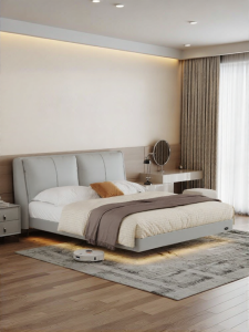 ASNUG | Giường Da Phong Cách Hiện Đại Minimalist cho Phòng Ngủ Chính với Đệm Lưng Mềm