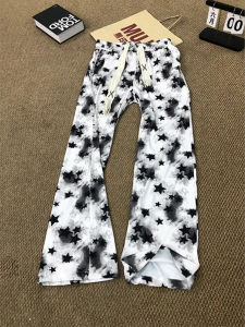 Quần Ống Rộng American Tie Dye Ice Silk Star Dành Cho Nam Mùa Hè Mỏng Quần Dài Thẳng Thoải Mái Rộng Rãi Thoáng Khí Quần Đi Bộ Thường Ngày