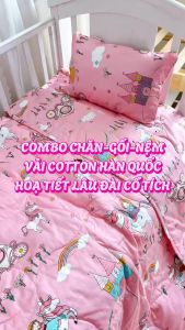 Bộ nệm gối mền cho bé đi học Katina House vải cotton satin hàn quốc đẹp mềm mát