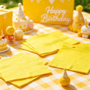 20Pcs Yellow Napkins Disposable Paper Decor Accessories Suitable Outdoor Picnic Romantic Holiday Household Ornament Supplies
