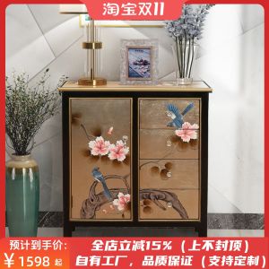 New Chinese Style Small Size Thin Sideboards Cabinet Modern Minimalist Solid Wood Hand Painted Entrance Cabinet Living Room Home Wall Locker