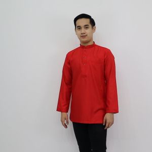 【 PROMOSI 】 Kurta Slim Fit Warna Red Merah Chilli / Kurta Dewasa Kain Cotton PREMIUM Sejuk / KURTA RAYA D010K KD