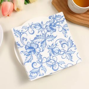 20pcs 33cm 2Layer Blue Flower Printed Napkins Chinese Style Blue and White Party Decoration Paper DIY Decoupage Paper