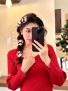 SET 5 Kẹp Tóc Nơ NHUNG ĐỎ SET 5 Kẹp Tóc Mái QUẢ BÔNG Dễ Thương QiQiShop