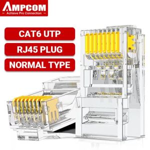 AMPCOM CAT6 RJ45 Modular Plug Connector UTP 50μ Berlapis Emas Dua Bagian 8P8C Crimp End untuk Kabel Ethernet Kabel Ethernet Massal-50 Paket