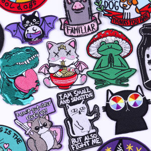 Hippie Animal Embroidery Patches For Clothing Sticker Cartoon Cat Frog Dinosaur Patch Iron On Patches On Clothes Sewing Applique