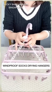 32 Clips Foldable Windproof Clothes Drying Plastic Rack for socks underwear plastic drying Hangers/RainbowCulture