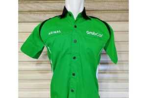 kemeja grab car hijau polos lengan pendek