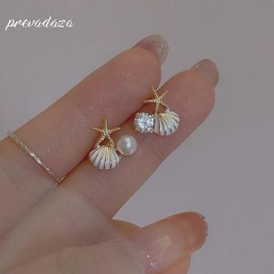 Elegant Starfish Shell Pearl Stud Earrings Womens Fashion Jewelry Sweet Small Design Simple Summer Ear Jewelry Accessories
