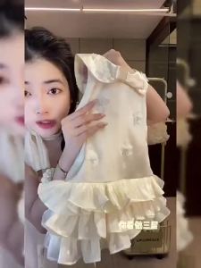 Váy Ren Màu Be Công Chúa Cho Bé Gái Dự Tiệc Sinh Nhật 1 Tuổi Đám Cưới Lễ Rửa Tội Bộ Trang Phục Dễ Thương Cho Bé Sơ Sinh Với Nơ Lớn Dài Đến Đầu Gối Cổ Tròn
