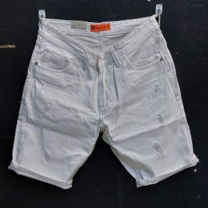 Celana Pendek Pria Dewasa Terbaru 2024 Distro Keren Model Sobek Jeans Putih Import Tidak Melar